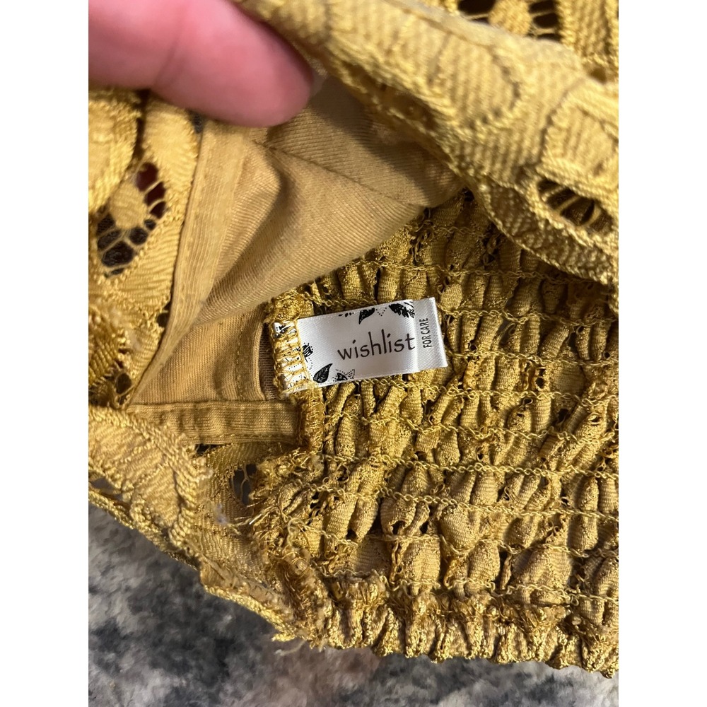 NWOTMustard Yellow Lace Bralette Boho Crochet Smocked Back Adjustable Straps, L - Picture 3 of 5